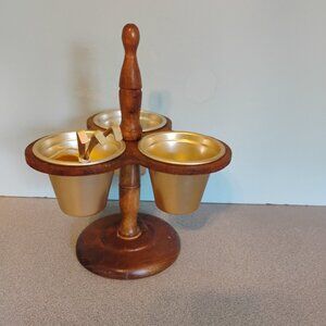 Vintage 1970s Wood and Aluminum Condiment Holder